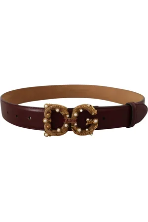 Dolce & Gabbana Baroque Amore Leather Belt with Brass Logo Buckle