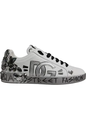 Dolce & Gabbana Silver Crystal Portofino Trainers
