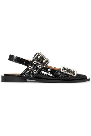 Ganni Croco Patent Ballerina Shoes
