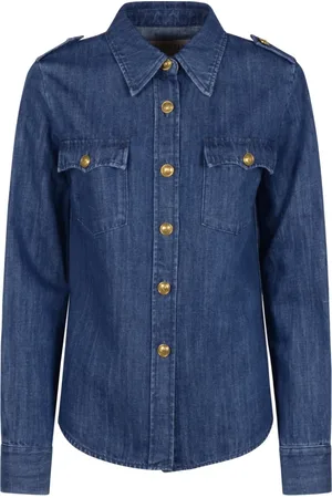 VALENTINO Denim Shirts, female, , XS, Denim VLogo Button Shirt Lightweight Italy
