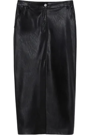 Pinko Leather Skirts, female, , L, Leather Midi Skirt with Front Slit