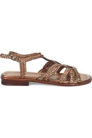 Pon´s quintana Flat Sandals, female, , 3 UK, Platinum Leather Sandals with Ankle Buckle