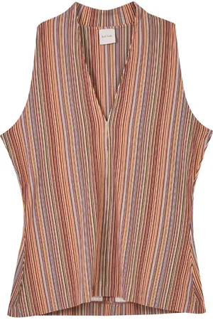 Paul Smith Sleeveless Tops, female, , S, Striped Sleeveless Top V-Neck