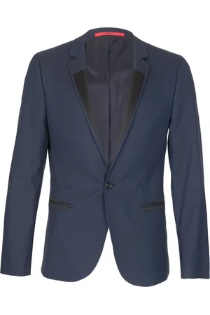 HUGO BOSS Navy Aleris Blazer with Faux Leather Trim