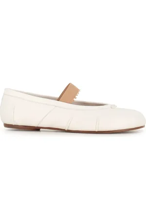 Maison Margiela Ballerinas, female, , 6 UK, Ivory Ballerina Shoes with Distressed Elastic Band