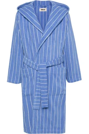 Tekla Striped Cotton Bathrobe with Hood