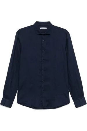 D.A. Daniele Alessandrini Casual Shirts, male, , L, Navy Buttoned-Cuff Shirt