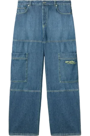 OFF-WHITE Straight Jeans, male, , W33, Indigo Cargo Denim Jeans