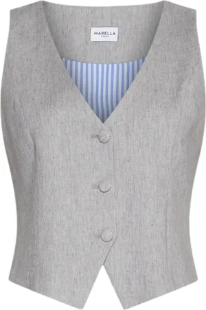 MARELLA Grey Sleeveless Jacket Viscose Linen Cotton