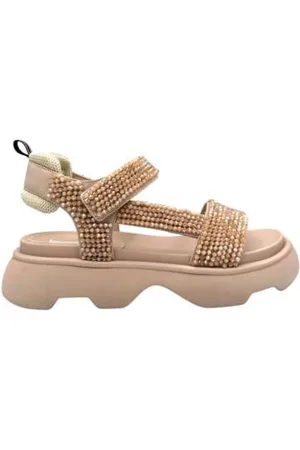 Jeannot Flat Sandals, female, , 8 UK, Beaded nude sandals with strap closure