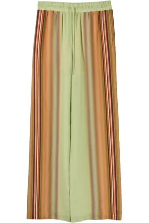 Paul Smith Wide Trousers, female, , M, Silk Striped Wide Leg Trousers Green