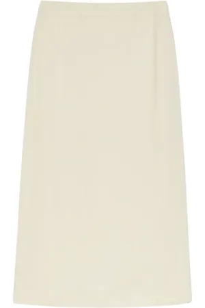 Max Mara Maxi Skirts, female, , S, Ivory Viscose and Linen Midi Skirt
