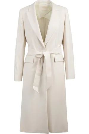iBlues Belted Coats, female, , L, Cream Long Coat with Viscose Blend