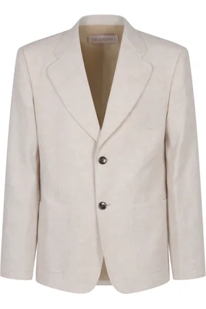 VALENTINO Blazers, male, , L, Ivory Linen Blazer Classic Silhouette