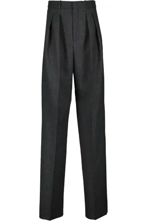 Saint Laurent Straight Trousers, female, , S, Grey Wool Wide Leg Trousers