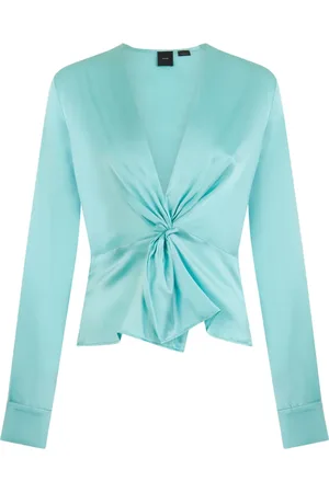 Pinko Blouses, female, , XL, Blue Long Sleeve Blouse with Front Knot