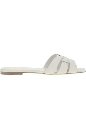 Saint Laurent Sliders, female, , 7 UK, Woven Block Heel Sandals