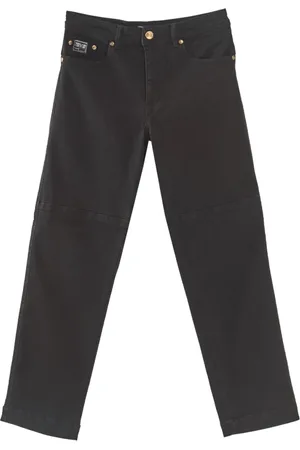 VERSACE Straight Trousers, male, , W40, Placket Trousers in Nero Denim