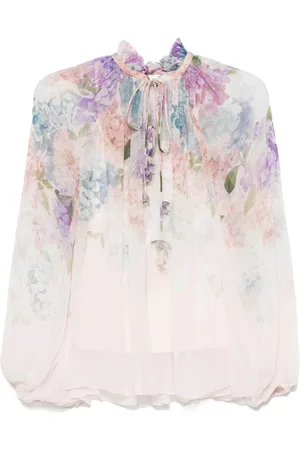 ZIMMERMANN Blouses, female, , S, Floral Lilac Blouse with Drawstring Tie