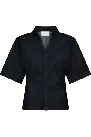Neo Noir Blouses, female, , XL, Feminine Denim Blouse with Short Sleeves