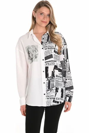 Frank Lyman Shirts, female, , 2XL, Offwhite Woven Blouse with Painterly Print