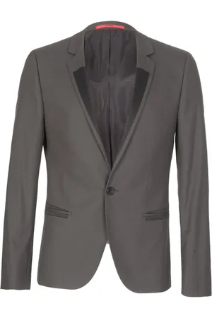 HUGO BOSS Blazers, male, , S, Grey Aleris Blazer with Faux Leather Trim