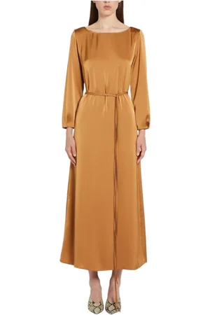 MARELLA Brown Satin Dress with Belt