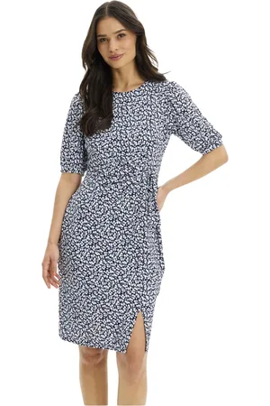 In Front Short Dresses, female, , M, Rosy Dress Navy with 1/2 Sleeves