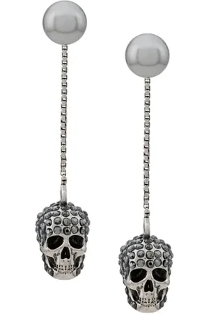 Alexander McQueen Earrings, female, , ONE SIZE, Skull Pave Earrings Silver Logo Brass
