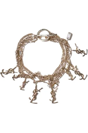Saint Laurent Golden Charm Bracelet with Rhinestones