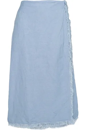 Hest HÉST, Midi Skirts, female, , 2XL, Lila Linen Skirt Faded Denim