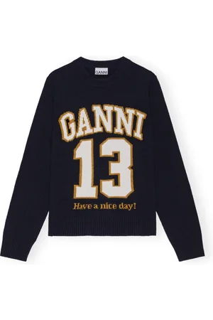 Ganni Graphic Wool Mix Baseball Crewneck Jumper