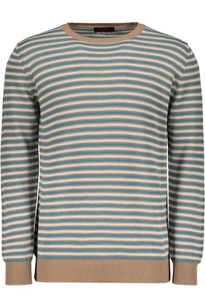 MOORER Striped Cotton Jumper with Ribbed Details