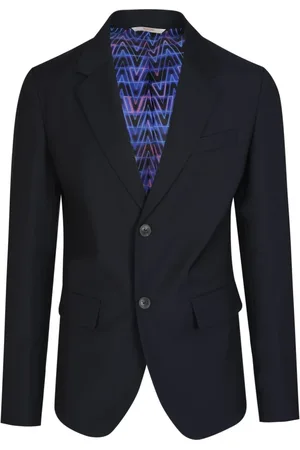 VALENTINO Blazers, male, , L, Slim Fit Navy Blazer with Neon VLogo