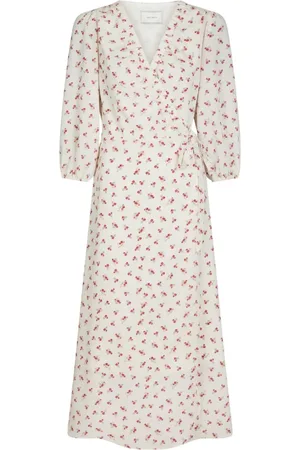 Neo Noir Midi Dresses, female, , S, Red Wrap Dress with Rose Print