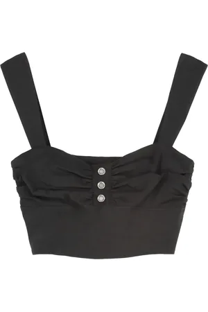 Pinko Sleeveless Tops, female, , XS, Gathered Button Linen Crop Top