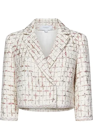 Giambattista Valli Tweed Jackets, female, , S, Ivory Double-Breasted Cropped Jacket