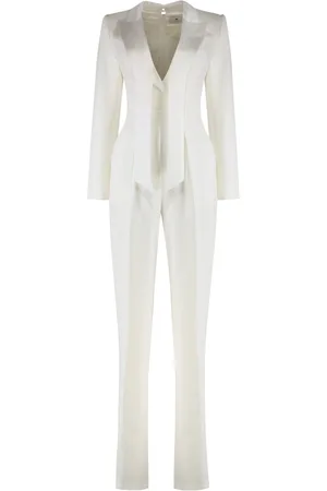 Elisabetta Franchi Satin Collar Flared Hem Jumpsuit