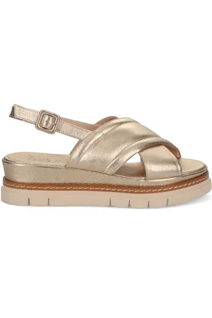 Luca grossi Flat Sandals, female, , 5 UK, Golden Leather Crossed Band Sandals