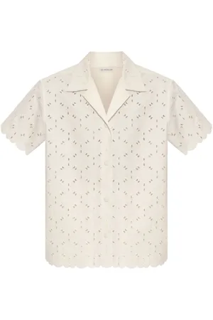 Moncler Shirts, female, , XS, Embroidered Cotton Short-Sleeve Shirt