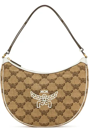 MCM Shoulder Bags, female, , ONE SIZE, Embroidered Raffia Shoulder Bag