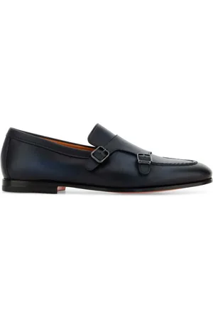 santoni Loafers, male, , 6 UK, Midnight Leather Monk Strap Shoes