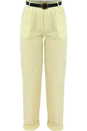Kocca Cropped Trousers, female, , M, Striped Cotton Trousers with Turn-ups