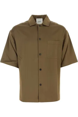 Nanushka Short Sleeve Shirts, male, , L, Satin Khaki Shirt