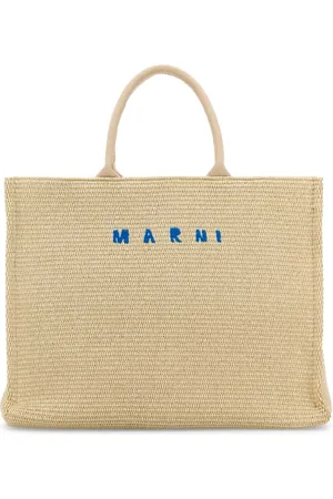 Marni Tote Bags, female, , ONE SIZE, Ivory Raffia Shopping Bag