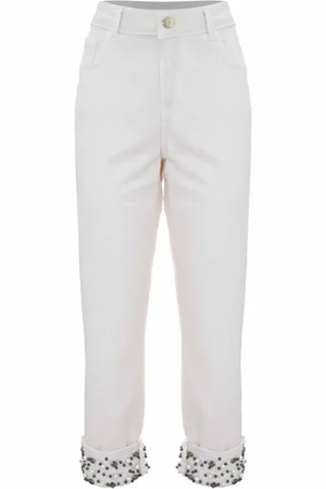 Kocca Cropped Trousers, female, , W30, Beaded Turn-up Straight Leg Trousers