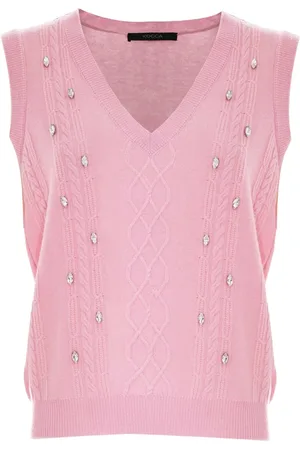 Kocca V-neck Knitwear, female, , XL, Rhinestone Embellished Cable Knit Jumper