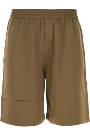 Nanushka Casual Shorts, male, , L, Khaki Satin Bermuda Shorts
