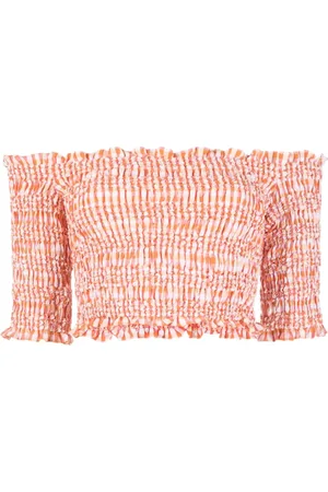 Kenzo Off-the-Shoulder Sleeveless Top in Wavy Vichy