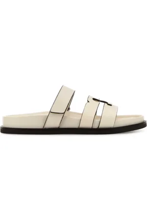 Tory Burch Sliders, female, , 3 UK, Ivory Leather Sport Slippers